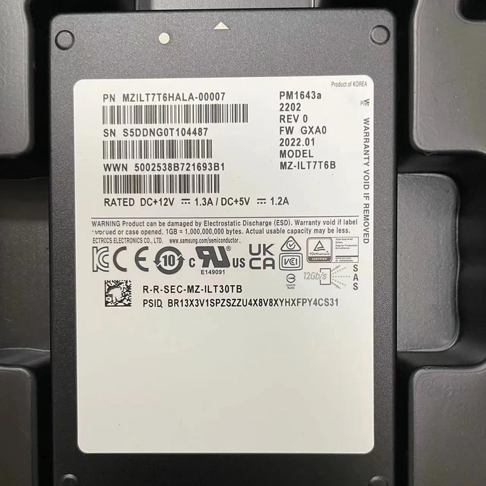 

Твердотельный накопитель PM1643A для Samsung SSD Enterprise Server 7,68 T SAS 2,5 дюйма MZILT7T6HALA-00007