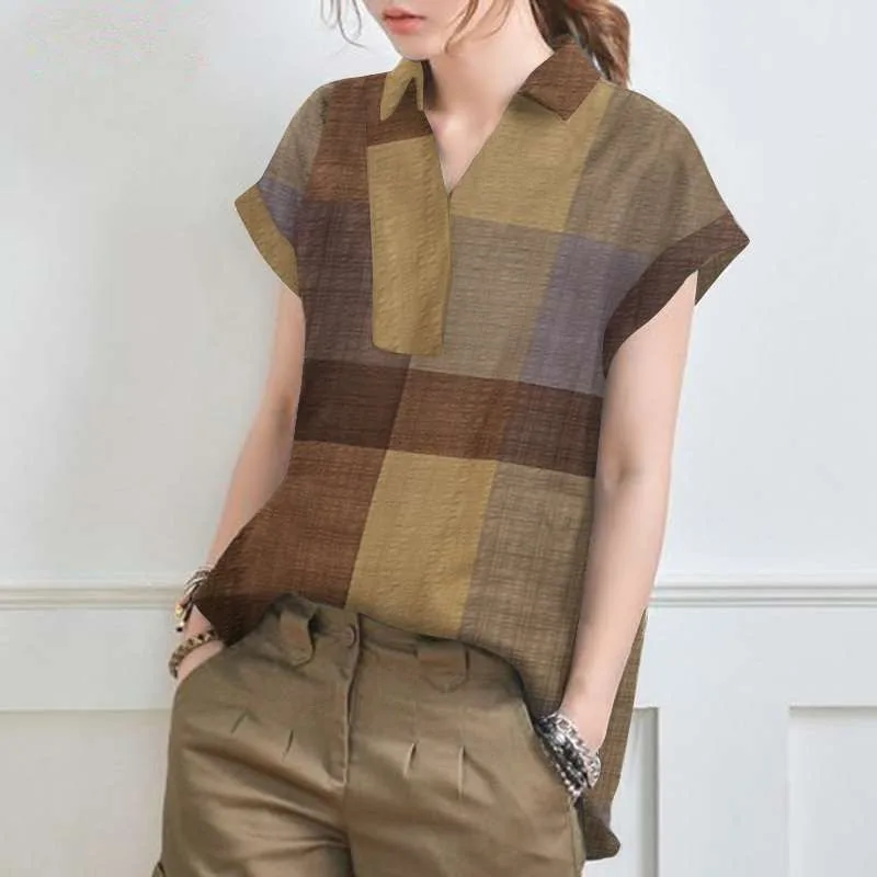 Femme Stylish Casual Elegant Holiday Loose Tops Shirt Women Summer Grid Printed Blouse Short Sleeve Lapel Bohemian Y2k Blusas
Femme Stylish Casual Elegant Holiday Loose Tops Shirt Women Summer Grid Printed Blouse Short Sleeve Lapel Bohemian Y2k Blusas