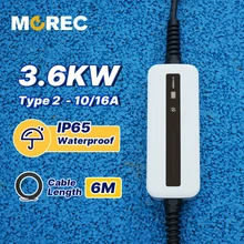 MOREC EV Charger Schuko Plug Type 2 Portable EV Charging Box 6M Cable Switchable Current 10/16A Electric Car Charger