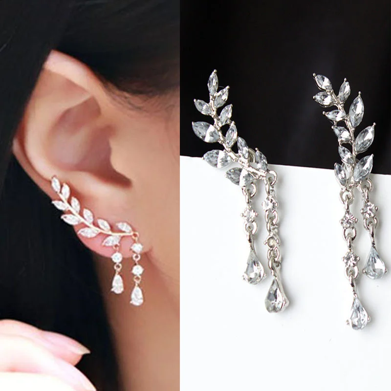 Korean Version New Sweet Earrings Flash Rhinestone Popular Leaves Tassel Crystal Water Drop Earrings Fashion Dangle Earrings
Korean Version New Sweet Earrings Flash Rhinestone Popular Leaves Tassel Crystal Water Drop Earrings Fashion Dangle Earrings