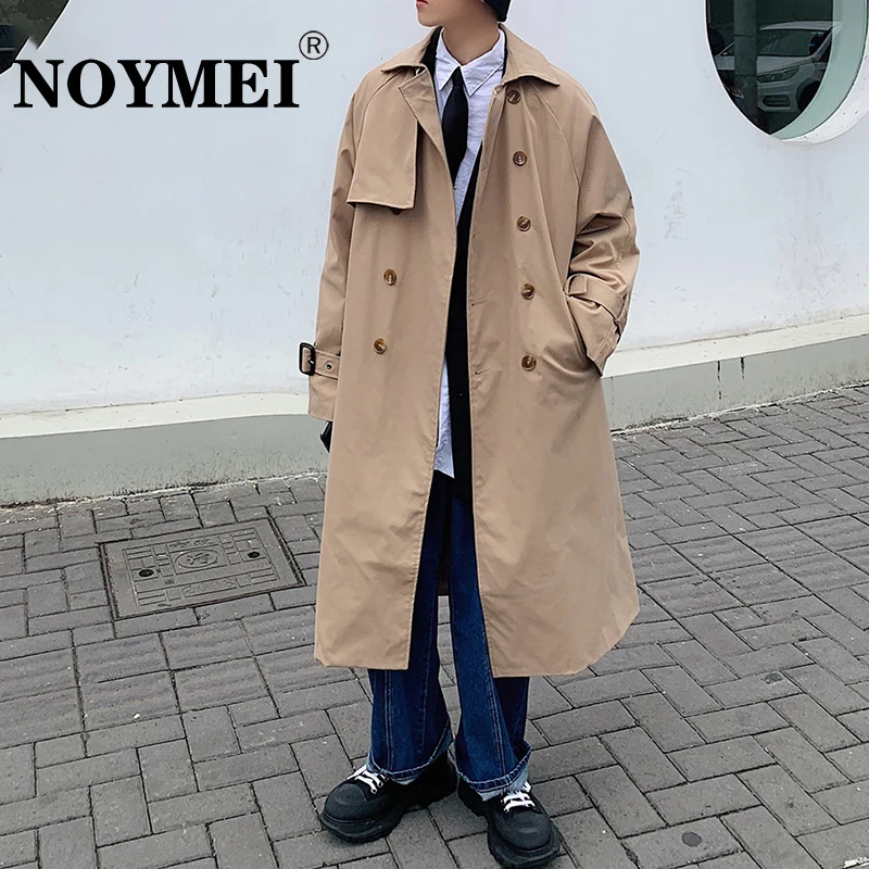 

NOYMEI Windbreaker Autumn Large Handsome Casual Trend Male Long Coat Loose Solid Color Trench Double Breasted Overcoat WA2686