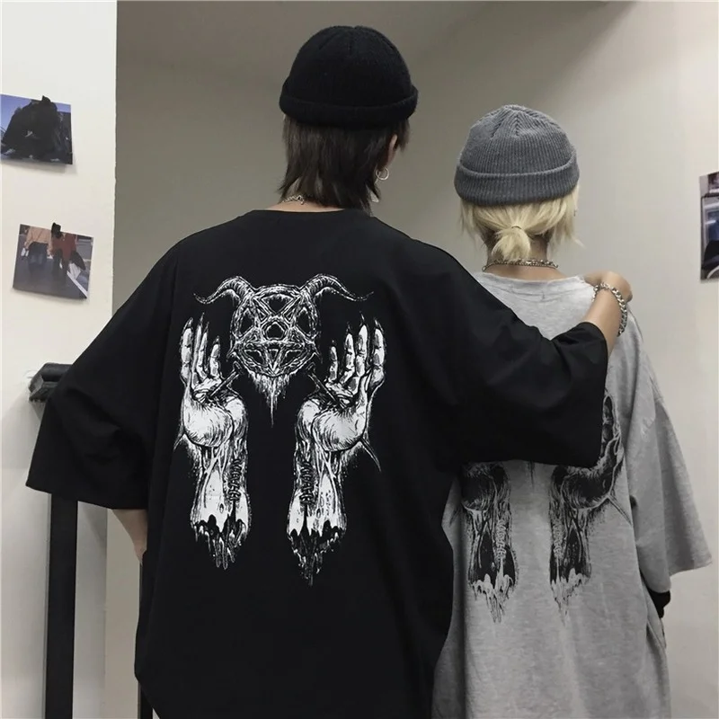 Japanese Harajuku Satan T Shirt for Men Women Ulzzang Korean Style Tshirt Streetwear Baphomet Demon Tee Tops Satanist Clothes | Женская