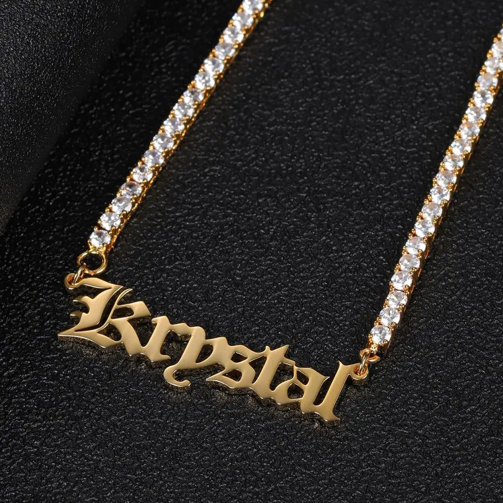 

MYDIY Old English Customs Stainless Steel Pendant Hip Hop Brand Custom Necklace Full Diamond Tennis Chain For Women Men Gifts