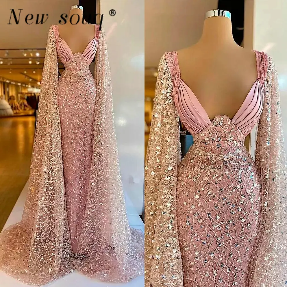 Arabic Pink Sparkly Sequined Mermaid Evening Dresses Floor Length Cap Long Sleeves Sexy Women Wedding Dinner Party Gowns
Arabic Pink Sparkly Sequined Mermaid Evening Dresses Floor Length Cap Long Sleeves Sexy Women Wedding Dinner Party Gowns