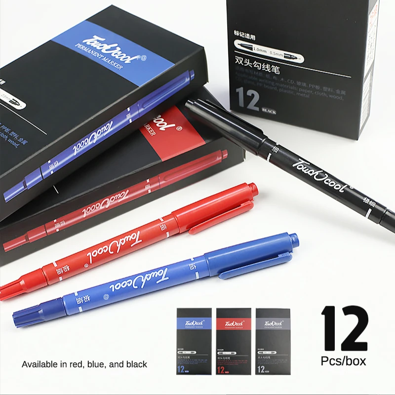 12 pcs/set Oil Double-headed Marker Pen Permanent Black Waterproof Hook Line Pen Quick Drying Signature Pen Stationery Supplies
12 pcs/set Oil Double-headed Marker Pen Permanent Black Waterproof Hook Line Pen Quick Drying Signature Pen Stationery Supplies