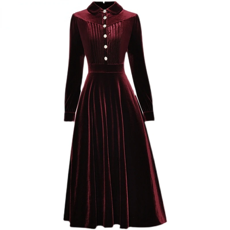 Dresses For Women 2023 Runway Luxury Designer Autumn Winter Red Turn-down Collar Single-breasted Long Sleeve Velvet Dress
Dresses For Women 2023 Runway Luxury Designer Autumn Winter Red Turn-down Collar Single-breasted Long Sleeve Velvet Dress
