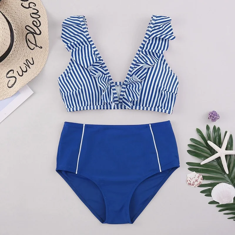 2022 New High Waist Striped Print Bikini Set for Women Swimsuit Vintage Two Piece Ruffle Bikinis Female Backless Beach Swimwear
2022 New High Waist Striped Print Bikini Set for Women Swimsuit Vintage Two Piece Ruffle Bikinis Female Backless Beach Swimwear