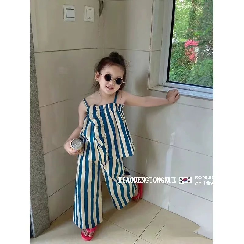 Girls' Striped Suit 2023 Summer Children'S Korean Lace Camisole Top And Cotton Wide Leg Trousers
Girls' Striped Suit 2023 Summer Children'S Korean Lace Camisole Top And Cotton Wide Leg Trousers