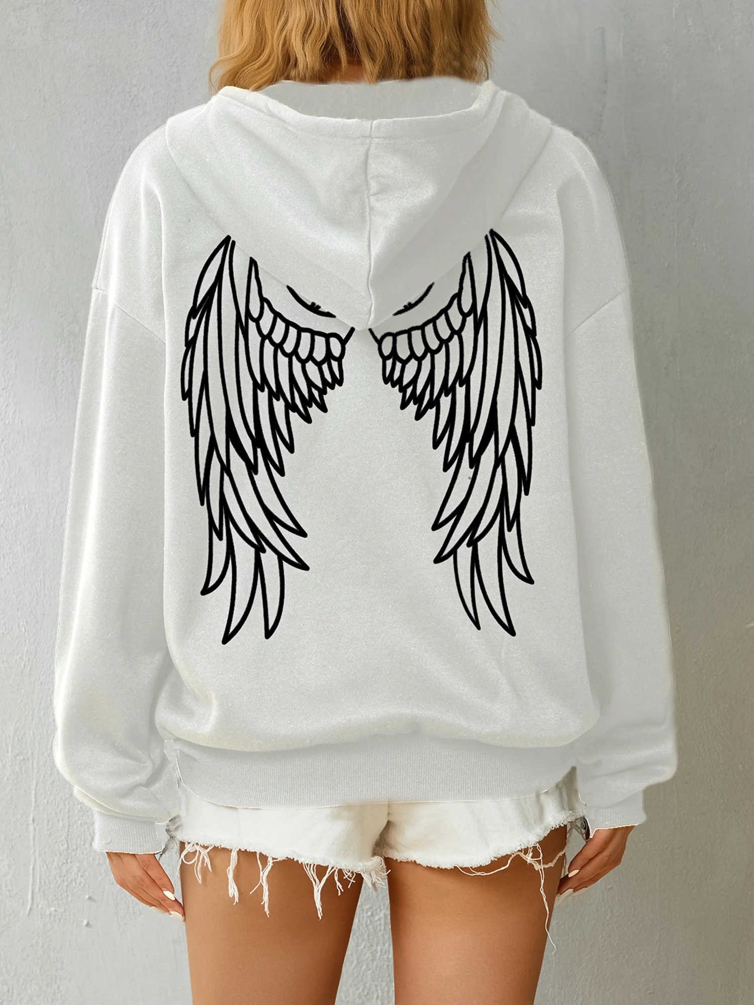 Женская толстовка на молнии с капюшоном и принтом крыльев Ангела 
Женская толстовка на молнии с капюшоном и принтом крыльев Ангела