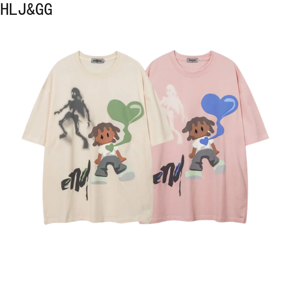

Футболка HLJ & GG Y2k мужская с графическим принтом, уличная одежда в стиле хип-хоп, забавная рубашка с ручной росписью, свободная летняя одежда с мультяшным принтом в стиле Харадзюку