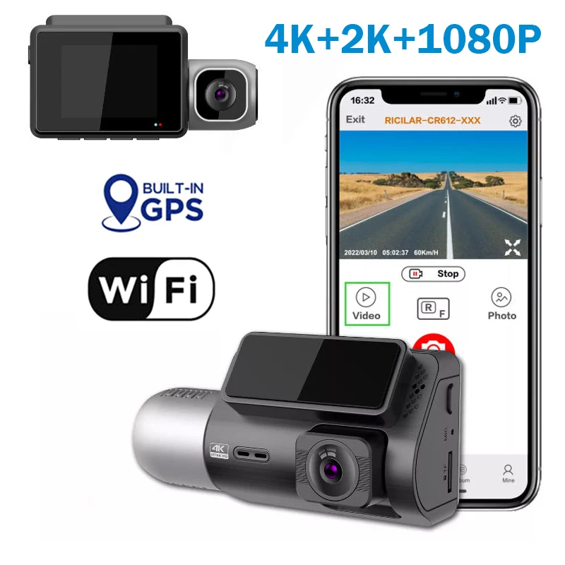 3 Channel Dash Cam Front 4K and Rear 2K, Wi-Fi, GPS, Dash Camera for Cars with 2" IPS Screen, Night Vision, Parking Mode 
3 Channel Dash Cam Front 4K and Rear 2K, Wi-Fi, GPS, Dash Camera for Cars with 2" IPS Screen, Night Vision, Parking Mode