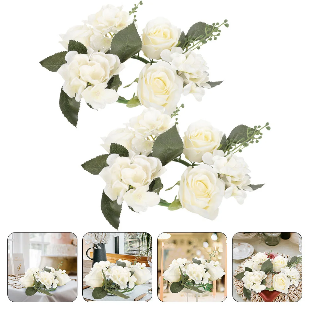 

3 Pcs Dining Table Decorations Candlestick Garland Wreath Rings Pillar Berry Wedding Layout Props White