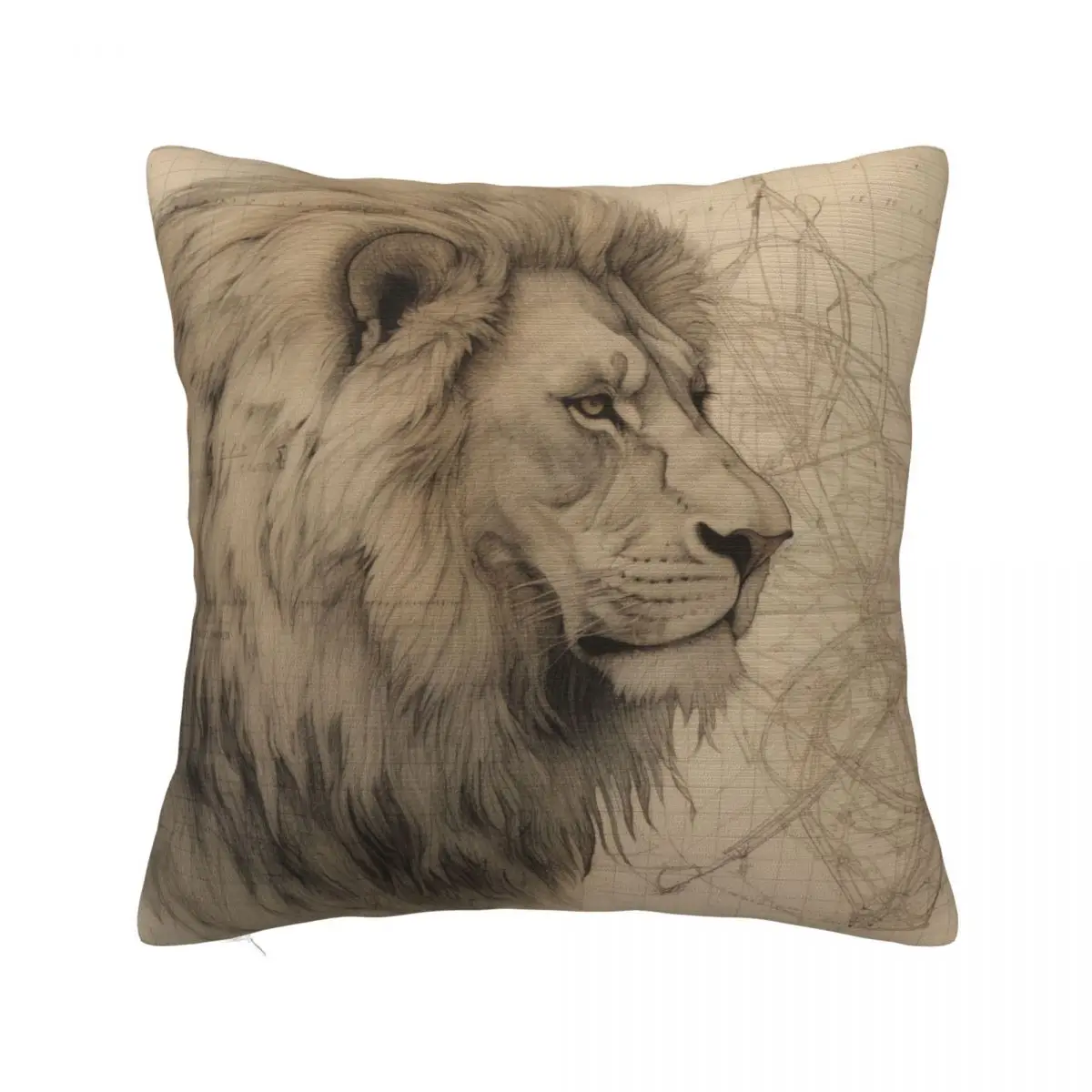 

Lion Pillow Case Pencil Drawing High Detail Modern Polyester Pillowcase Hugging Zipper Spring Cover