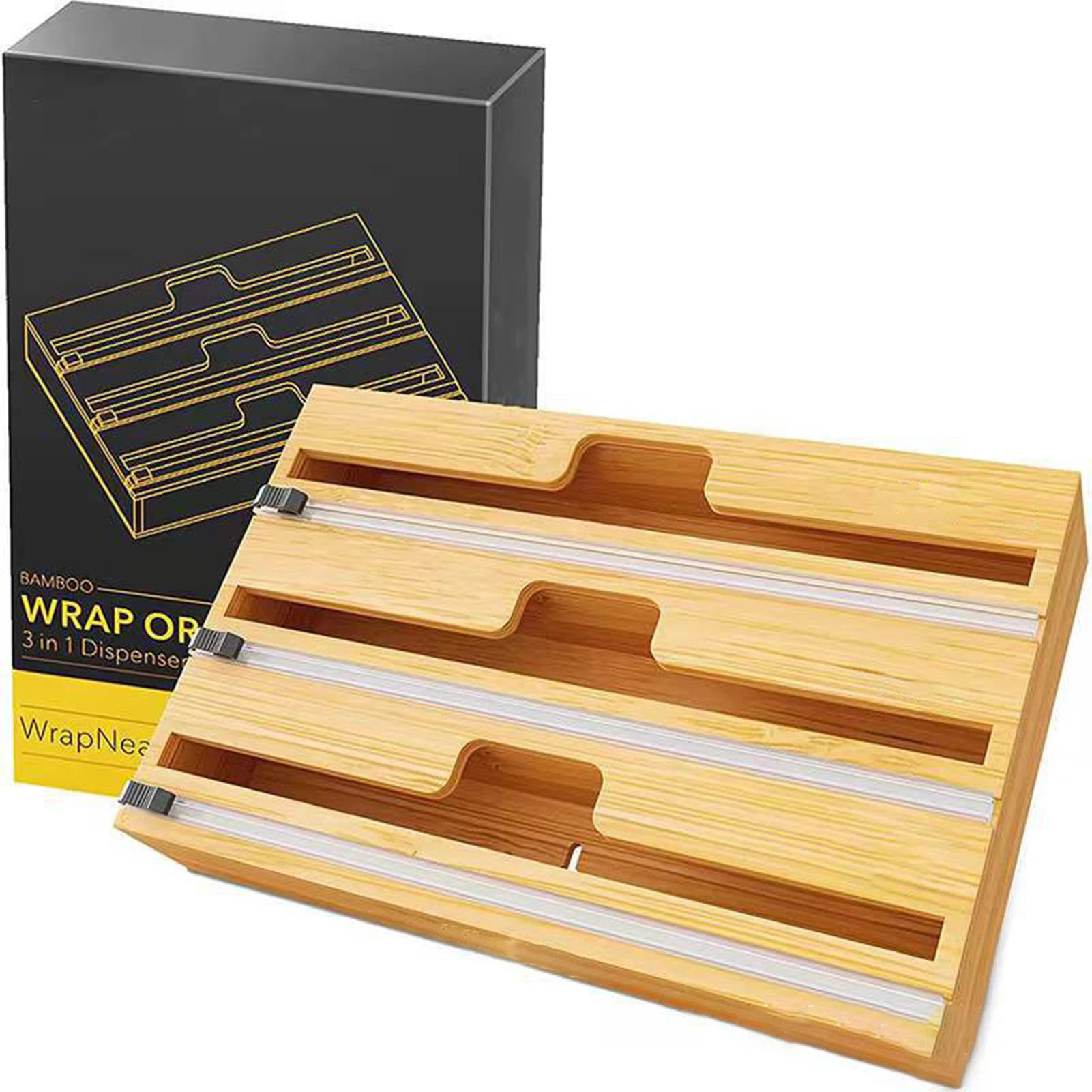3 IN 1 Bamboo Wood Plastic Wrap Dispenser Food Wrap Cling Film Storage Organizer Kitchen Plastic Aluminum Foil/Foil Wax Paper
3 IN 1 Bamboo Wood Plastic Wrap Dispenser Food Wrap Cling Film Storage Organizer Kitchen Plastic Aluminum Foil/Foil Wax Paper