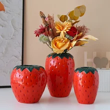Red Shape Pot Vase Decoration Ceramic Original Art Strawberry Arrangement Aquaculture Flower Flower Fruit Vase Cute Table