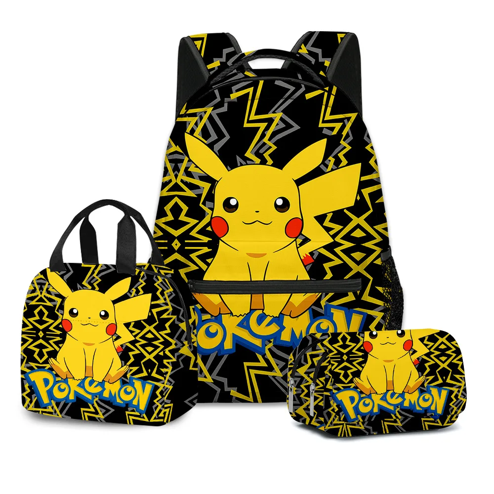 

3 шт. Новый модный тренд Pikachu Повседневный и удобный школьный портфель для мальчиков и девочек рюкзак осветляющие плечи на молнии