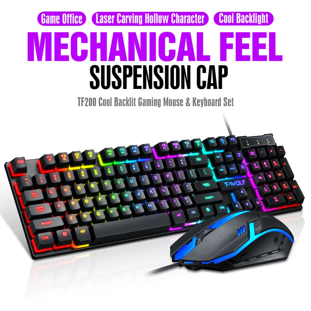 Wired Keyboard Mouse Rainbow RGB Back Light Keyboard Mouse Professional Ultra-slim Wired Keyboard Mice Combos Set
Wired Keyboard Mouse Rainbow RGB Back Light Keyboard Mouse Professional Ultra-slim Wired Keyboard Mice Combos Set