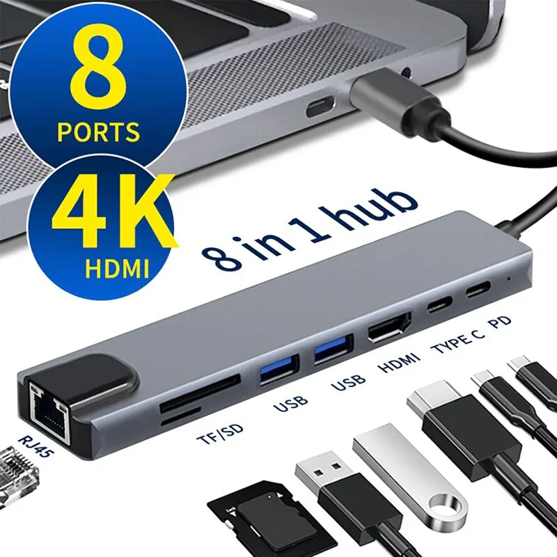 USB C hub 8-in-1 C 3.1 to 4K HDMI adapter with RJ45 SD/TF card reader, suitable for fast charging of laptop PD
USB C hub 8-in-1 C 3.1 to 4K HDMI adapter with RJ45 SD/TF card reader, suitable for fast charging of laptop PD