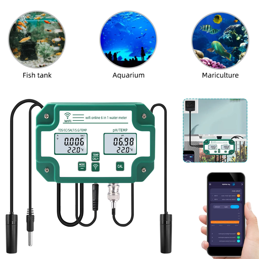 Тестер качества воды цифровой Wi-Fi PH/TDS/EC/SG/Соль/температурный измеритель 6-в-1 многофункциональный умный монитор управление через приложение ...
Тестер качества воды цифровой Wi-Fi PH/TDS/EC/SG/Соль/температурный измеритель 6-в-1 многофункциональный умный монитор управление через приложение ...