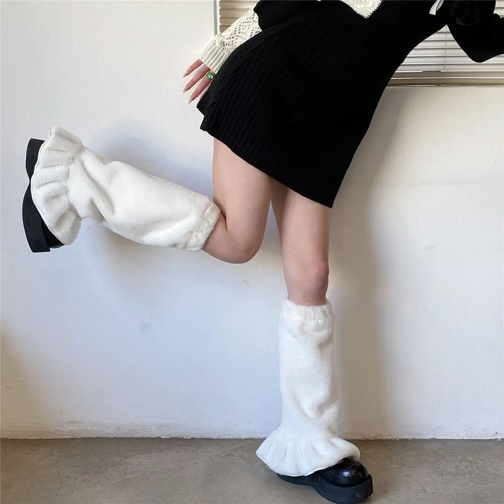 

Однотонные носки для сапог, мешковатые гольфы в Корейском стиле, чулочно-носочные изделия, женские гетры, плюшевые носки для ног, носки с оборками