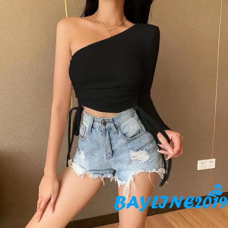 Women One Shoulder Crop Top, Sexy Long Sleeve Side Drawstring Slim Fit Rib Knit Tee Shirt
Women One Shoulder Crop Top, Sexy Long Sleeve Side Drawstring Slim Fit Rib Knit Tee Shirt