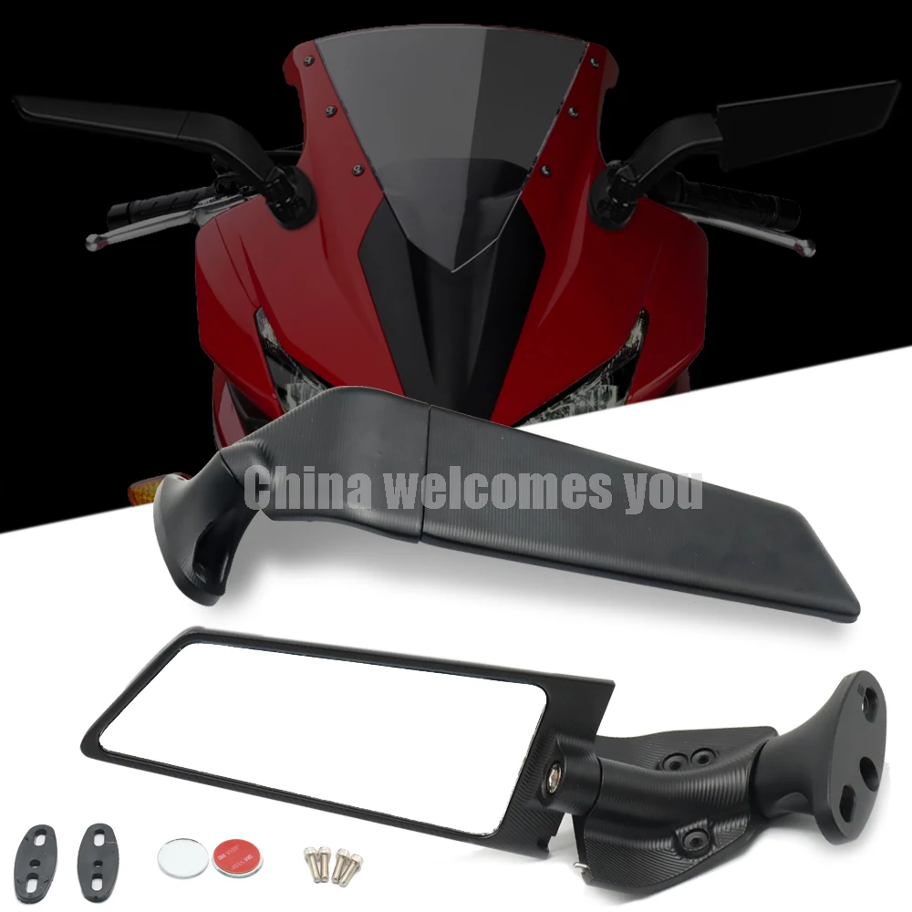 Wide field of view Motorcycle Rearview Mirrors Wind Wing Adjustable Rotating Side Mirrors For HONDA CBR250 CBR300 400 500 R RR 
Wide field of view Motorcycle Rearview Mirrors Wind Wing Adjustable Rotating Side Mirrors For HONDA CBR250 CBR300 400 500 R RR