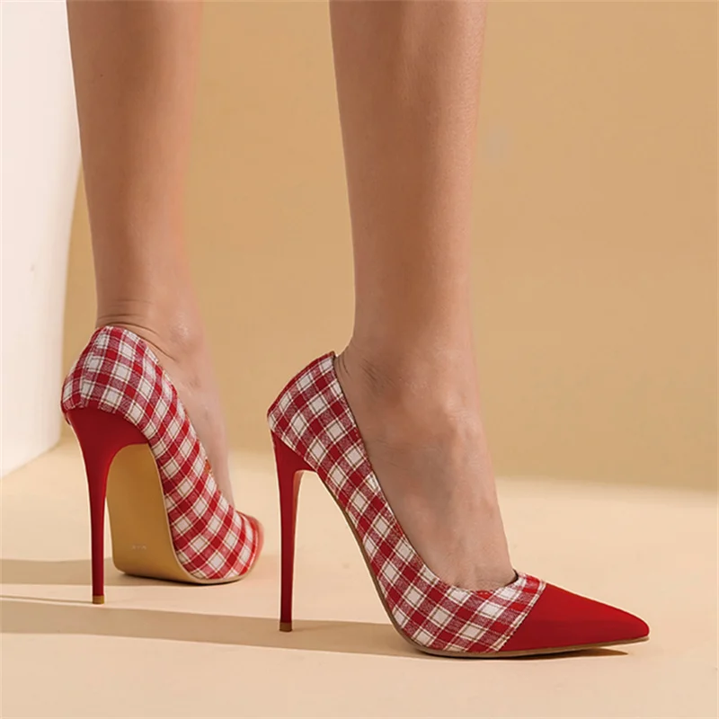 

Women Shoes 2022 Trend Luxury Sexy Stiletto Pointed Party Shallow Mouth Office Chessboard Check Elegant Ladies Single Shoes