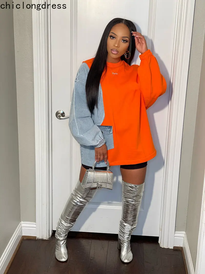 Autumn Winter Fashion Denim Patchwork Hoodie Dress Women Street Loose Round Neck Long Sleeve Denim Oversize Sweater Dress Women
Autumn Winter Fashion Denim Patchwork Hoodie Dress Women Street Loose Round Neck Long Sleeve Denim Oversize Sweater Dress Women
