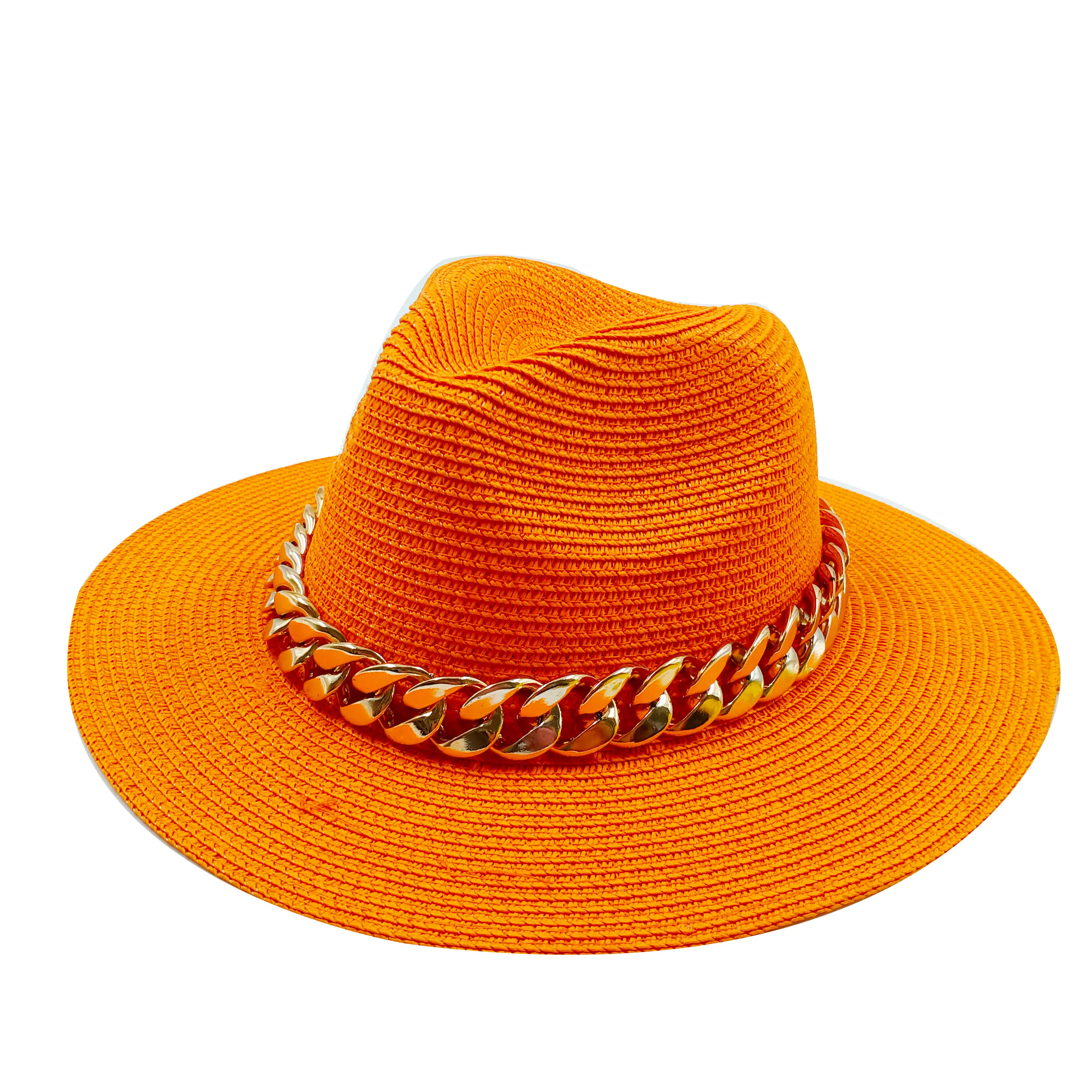 Соломенная шляпа унисекс, с цепочкой, в пляжном стиле 
Соломенная шляпа унисекс, с цепочкой, в пляжном стиле