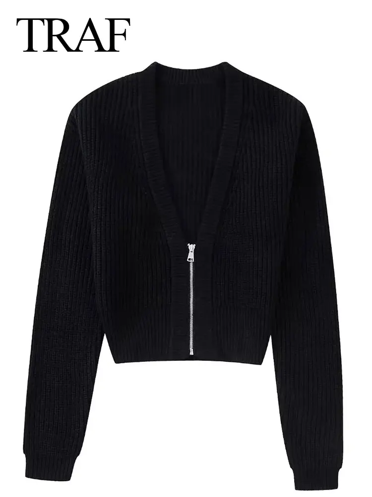TRAF Fashion Women's V Neck Zipper Knit Cardigan Long Sleeve Slim Cropped Cardigans Sweater Vintage Solid Female Chic Tops
TRAF Fashion Women's V Neck Zipper Knit Cardigan Long Sleeve Slim Cropped Cardigans Sweater Vintage Solid Female Chic Tops