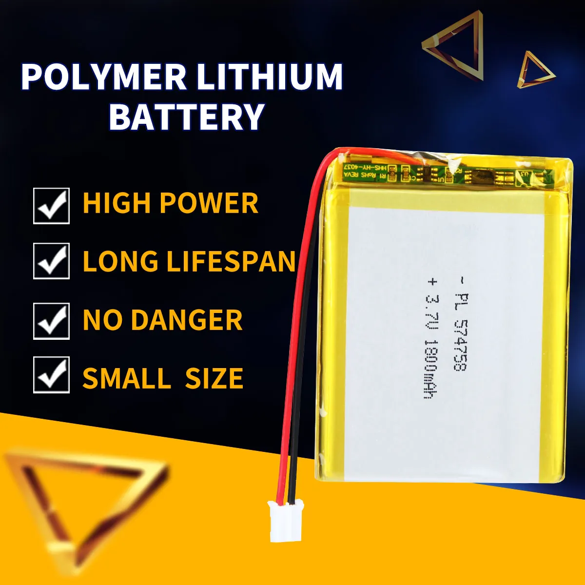 3.7V 1800mAh 574758 Polymer Lithium Rechargeable Lipo Battery with Overvoltage Protection for E-BIKE Lamp Digital camera PSP
3.7V 1800mAh 574758 Polymer Lithium Rechargeable Lipo Battery with Overvoltage Protection for E-BIKE Lamp Digital camera PSP