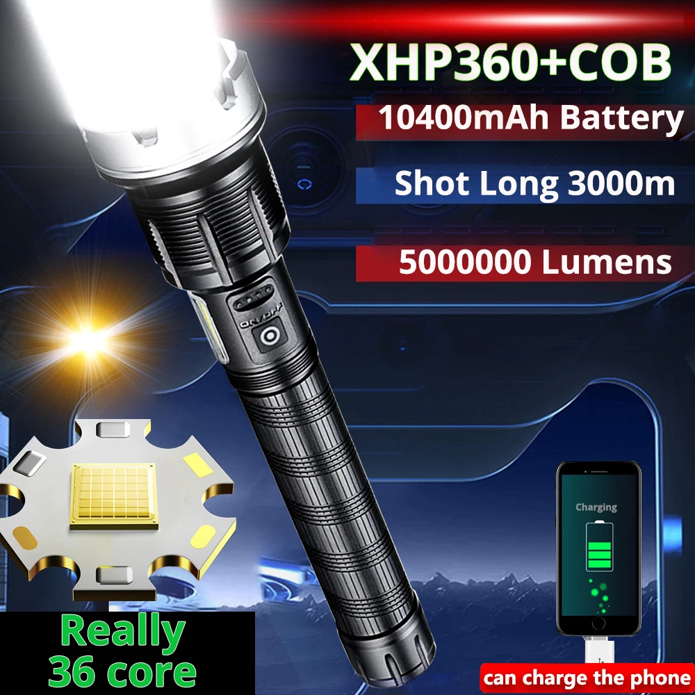 10400 лм новинка мощный светодиодный фонарь XHP360 COB перезаряжаемый XHP50 26650 мАч