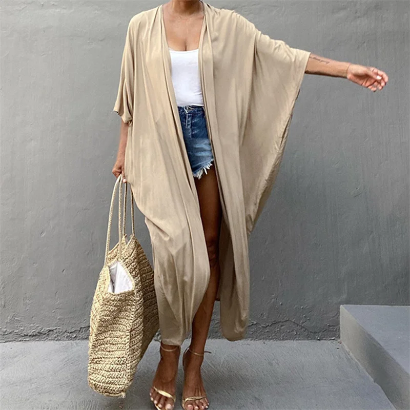 

Beach Cover Up Kimono Women Summer 2023 New Pareo Swimsuit Cape Solid Bohemian Tunic Dresses Bathing Suits