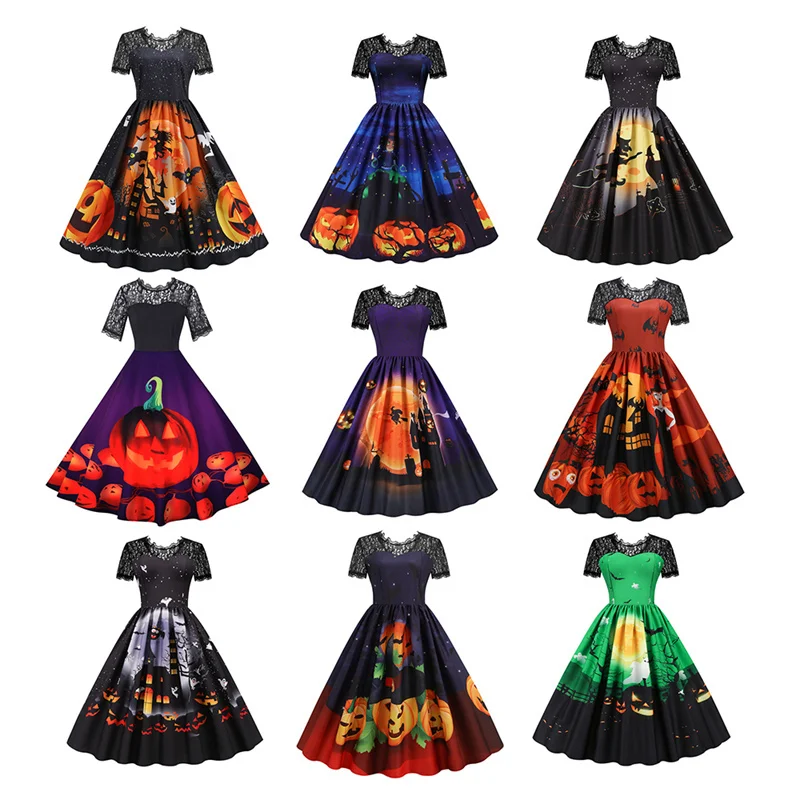 2022 Halloween Fashion Dresses Scary Pumpkins Lace Long Sleeve Dresses Women's Novelty Dresses Cosplay Costumes
2022 Halloween Fashion Dresses Scary Pumpkins Lace Long Sleeve Dresses Women's Novelty Dresses Cosplay Costumes