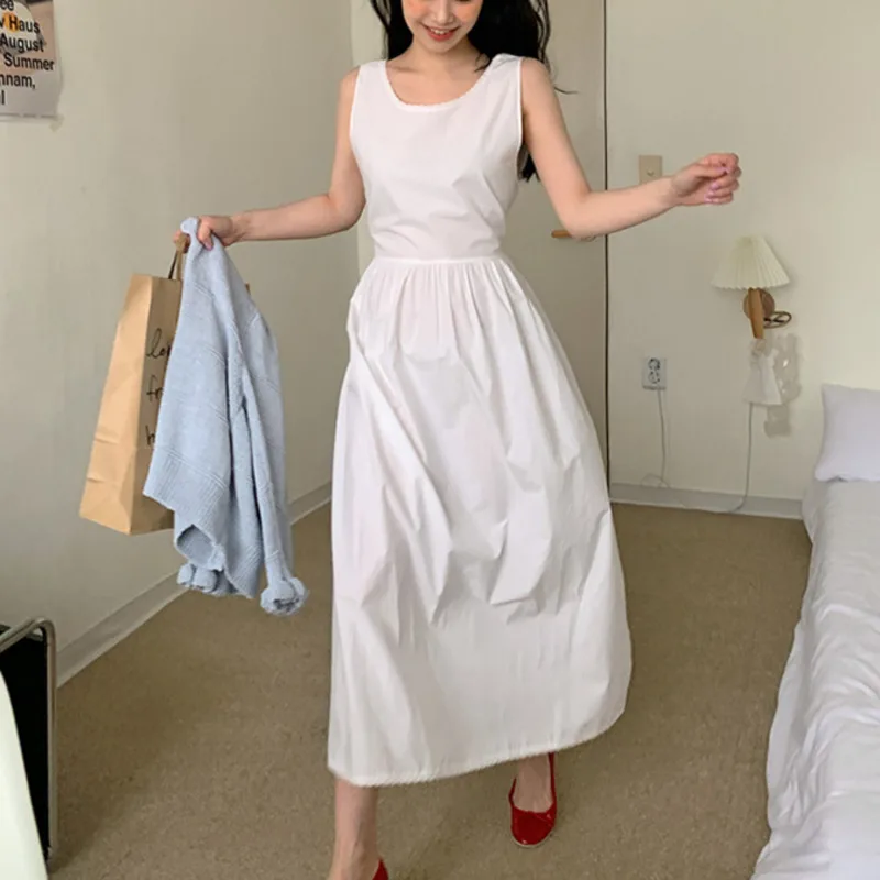 Pure White Dress Korean Chic Minimalist Loose Sleeveless Vest Skirt High Waist Lace Up Long Lady Dresses Retro Umbrella Skirt
Pure White Dress Korean Chic Minimalist Loose Sleeveless Vest Skirt High Waist Lace Up Long Lady Dresses Retro Umbrella Skirt