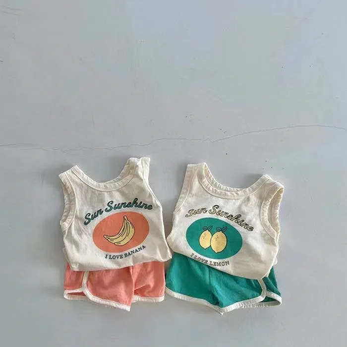 2022 Summer Baby Clothing Set Fruit Print Girls Vest Suit Casual Boys Tee and Shorts 2 Piece Set
2022 Summer Baby Clothing Set Fruit Print Girls Vest Suit Casual Boys Tee and Shorts 2 Piece Set
