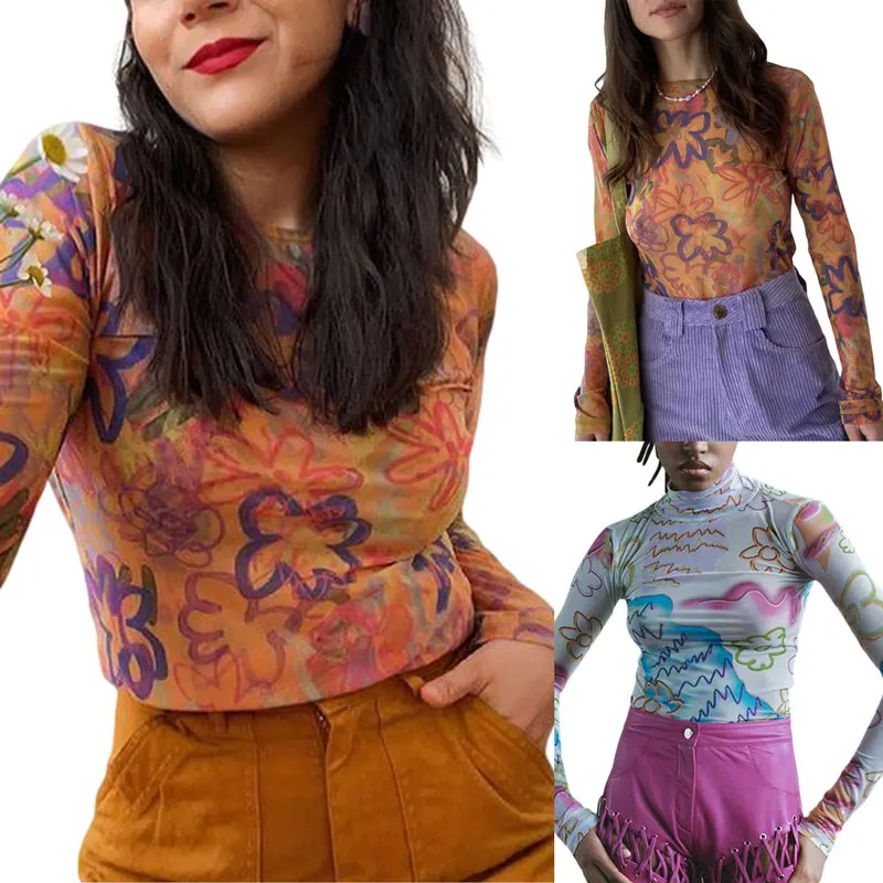 Women Retro Floral Print Tops Casual Slim Fit Autumn Long-sleeved Round Half-high Collar Shirts For Daily Work 2022 New Fashion
Women Retro Floral Print Tops Casual Slim Fit Autumn Long-sleeved Round Half-high Collar Shirts For Daily Work 2022 New Fashion