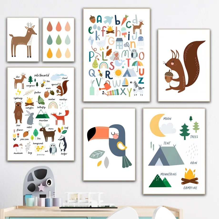 Toucan Deer Fish Cartoon Animals Alphabet Educational Art Canvas Painting Nordic Posters Prints Wall Pictures Kids Room Decor
Toucan Deer Fish Cartoon Animals Alphabet Educational Art Canvas Painting Nordic Posters Prints Wall Pictures Kids Room Decor