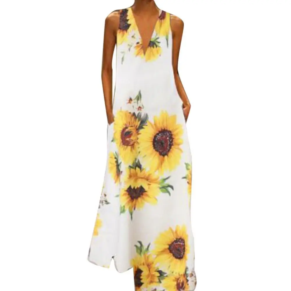 Ladies Dress 2022 Summer Fashion Floral Print Maxi Women V Neck Sleeveless Sunflower Print Large Hem Pockets Long Tunic Dress
Ladies Dress 2022 Summer Fashion Floral Print Maxi Women V Neck Sleeveless Sunflower Print Large Hem Pockets Long Tunic Dress