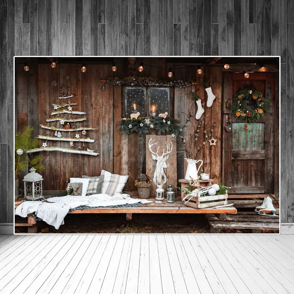 Christmas Wooden Cabin Porch Lanterns Blanket Scene Photography Backgrounds Custom Baby Party Decoration Photo Booth Backdrops
Christmas Wooden Cabin Porch Lanterns Blanket Scene Photography Backgrounds Custom Baby Party Decoration Photo Booth Backdrops