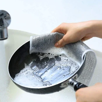 3PCS New Metal Wire Universal Cleaning Towel Mesh Cleaning Cloth Microwave Oven Gas Stove Dishwashing Sink Faucet Tea Stain