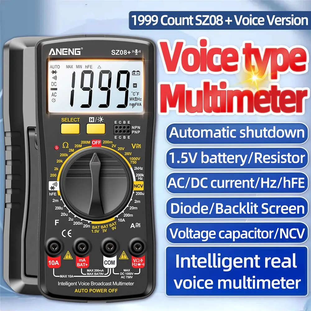 SZ08+ Digital Multimeter Ultra-thin Storage Professional Multimetro Auto Voltmeter AC DC 220V Resistance Handhold Testers
SZ08+ Digital Multimeter Ultra-thin Storage Professional Multimetro Auto Voltmeter AC DC 220V Resistance Handhold Testers