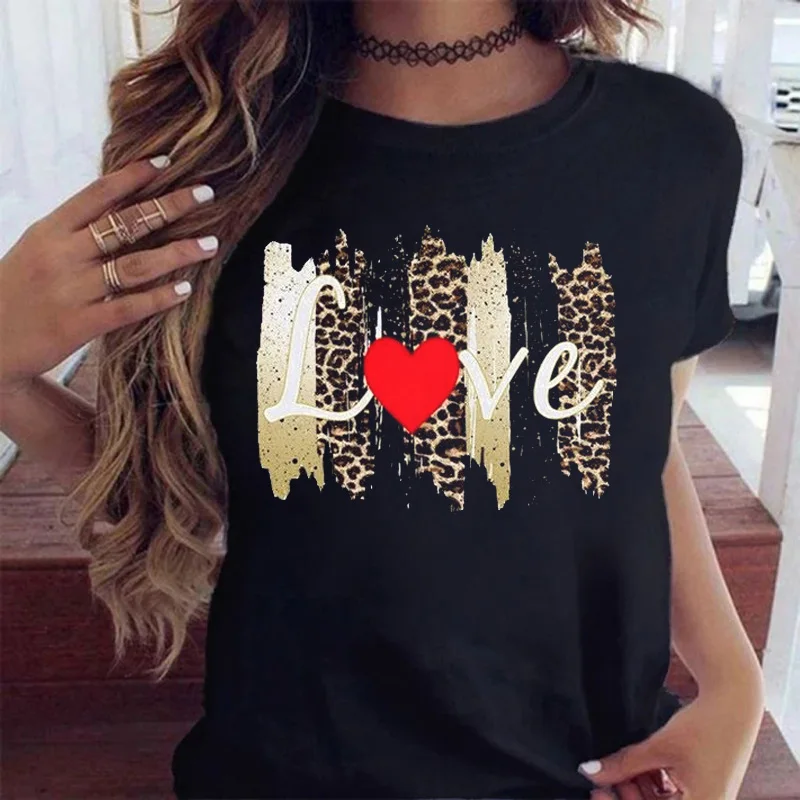 Leopard Love Heart Print Women T Shirt Fashion T Shirt Black T-shirt Female Short Sleeve Graphic Tee Tops Women Casual T-shirts
Leopard Love Heart Print Women T Shirt Fashion T Shirt Black T-shirt Female Short Sleeve Graphic Tee Tops Women Casual T-shirts