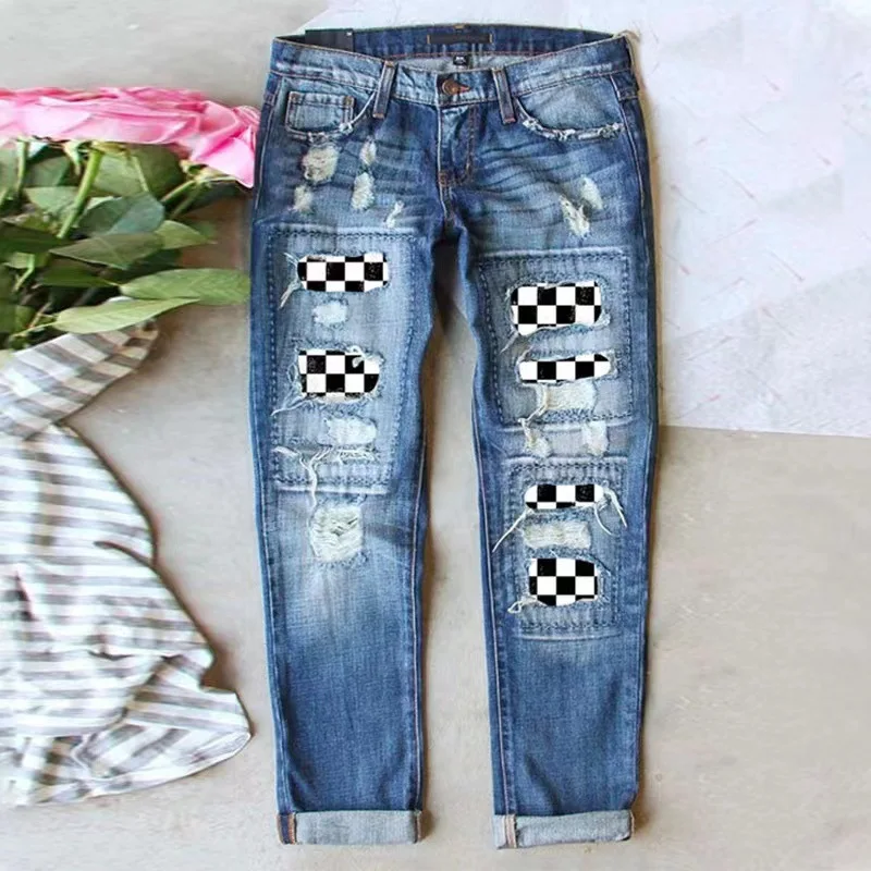 Ladies Jeans Red Ripped Plaid Jeans Long Trousers Pantalones Vaqueros Mujer Fashion Printing Plus Size Riped Jeans for Women
Ladies Jeans Red Ripped Plaid Jeans Long Trousers Pantalones Vaqueros Mujer Fashion Printing Plus Size Riped Jeans for Women