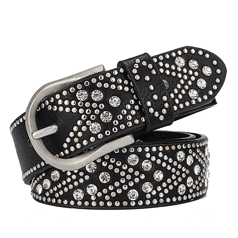 Korean Style Fashion Rivet Pin Buckle Genuine Leather Belt Women's Casual Rhinestone Jeans Top Quality Luxury Brand Designer
Korean Style Fashion Rivet Pin Buckle Genuine Leather Belt Women's Casual Rhinestone Jeans Top Quality Luxury Brand Designer