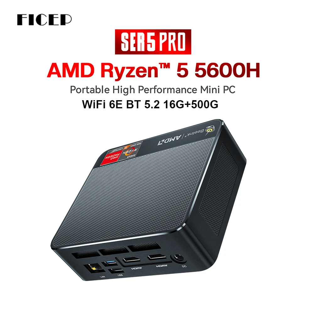 

Beelink SER5 Pro Mini PC Ryzen 5 AMD 5600H Radeon 7 Core Graphics Windows 11 16GB DDR4 500GB SSD WIFI6 Gaming Computer minipc