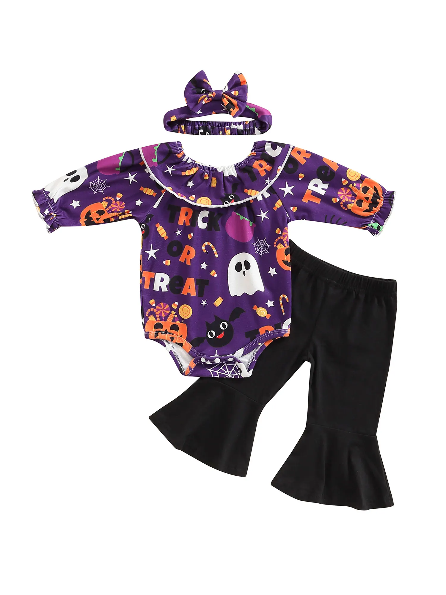 Newborn Baby Girls Halloween Sets Long Sleeve Ghost Pumpkin Print Romper Black Flared Pants Headband Fall Outfit
Newborn Baby Girls Halloween Sets Long Sleeve Ghost Pumpkin Print Romper Black Flared Pants Headband Fall Outfit