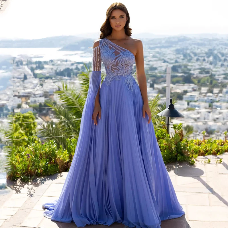 

Lavender 2023 A Line Prom Dresses One Shoulder Long Beading Appliqued Women Formal Evening Party Pageant Gowns