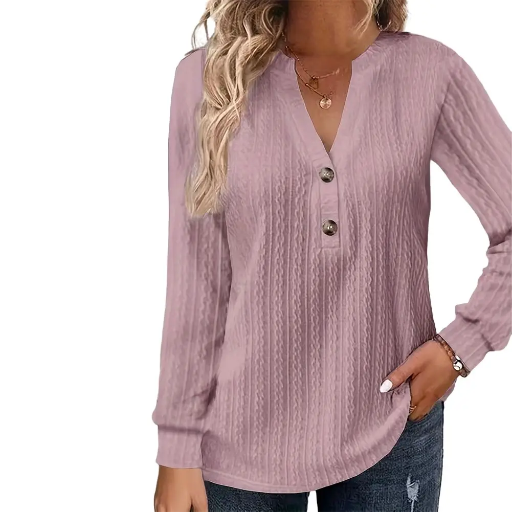 Fashion Women's Button V Neck T-shits Long Sleeve Solid Color Autumn Spring Work Jumper Holiday Pullover Tops T Shirt Clothing
Fashion Women's Button V Neck T-shits Long Sleeve Solid Color Autumn Spring Work Jumper Holiday Pullover Tops T Shirt Clothing