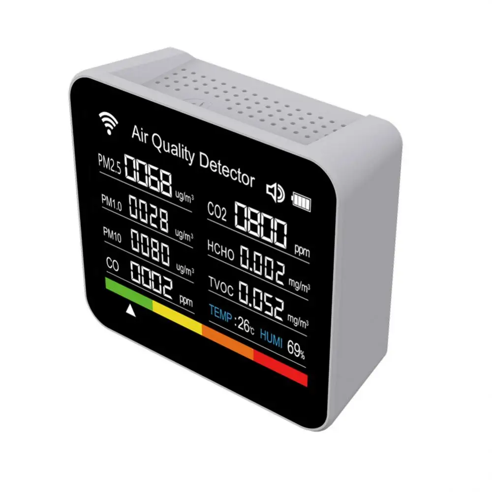 

Монитор качества воздуха BT, измеритель CO2, детектор углекислого газа, время/дата, TVOC HCHO PM2.5 PM1.0 PM10, тестер температуры и влажности